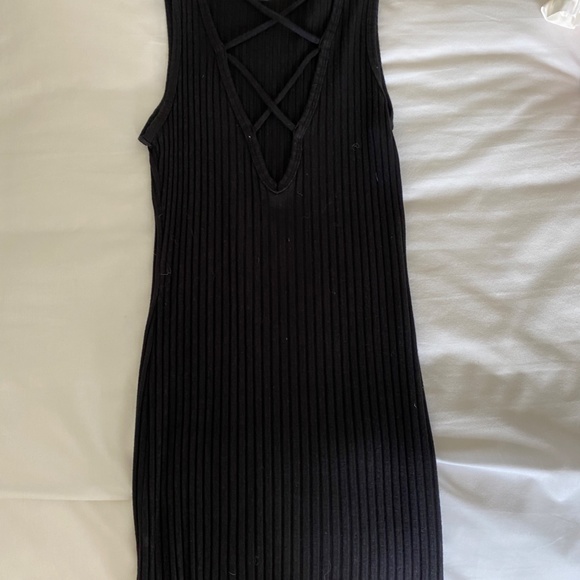 LNA Lace up V Dress in Black - Picture 3 of 3